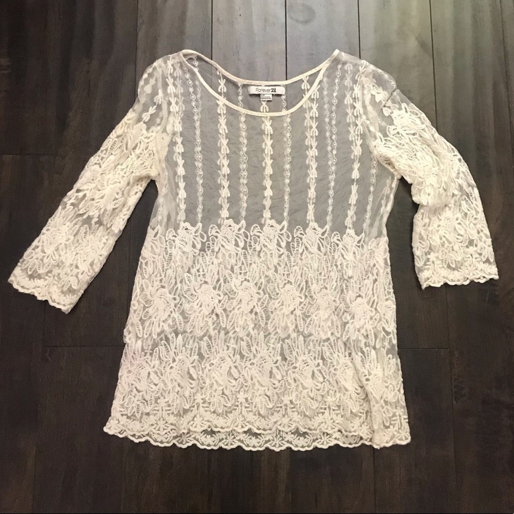 Forever 21 Cream Lace Tunic Small